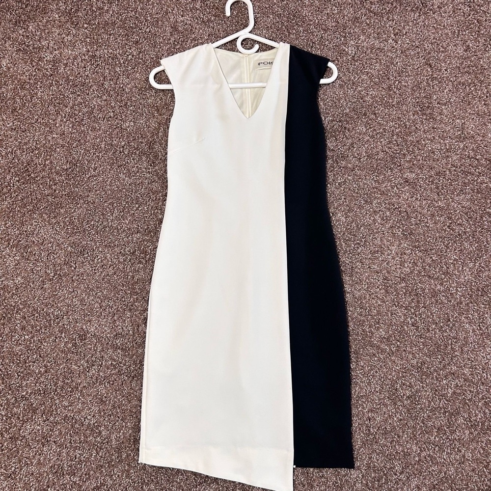 POIS Italy Colorblock Sheath Dress Black White V Neck Sleeveless Mini